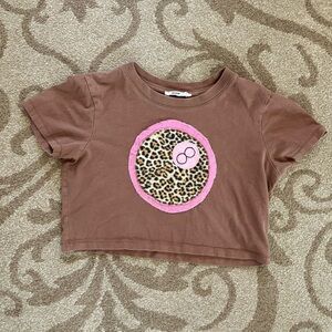 Brown Crop Top with Leopard Print Patch
